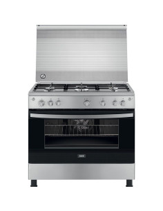 CUISINIERE 5F A GAZ FOUR GEANT INOX 90 cm EN FONTE ZANUSSI 