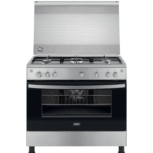 CUISINIERE 5F A GAZ FOUR GEANT INOX 90 cm EN FONTE ZANUSSI 