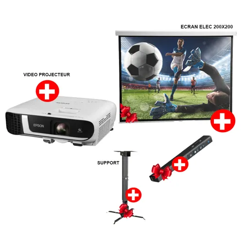 PACK VIDEO PROJECTEUR EPSON+ECRAN ELEC 200X200+SUPPORT+POINTEUR LASER