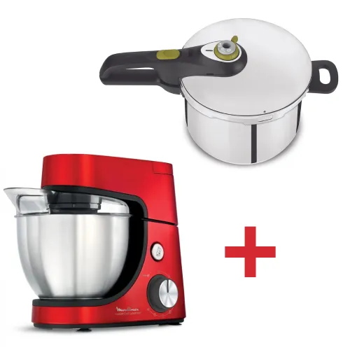 PACK KITCHEN MACHINE ROUGE4.6L QA518G MOULINEX+CUISEUR P2534046 TEFAL